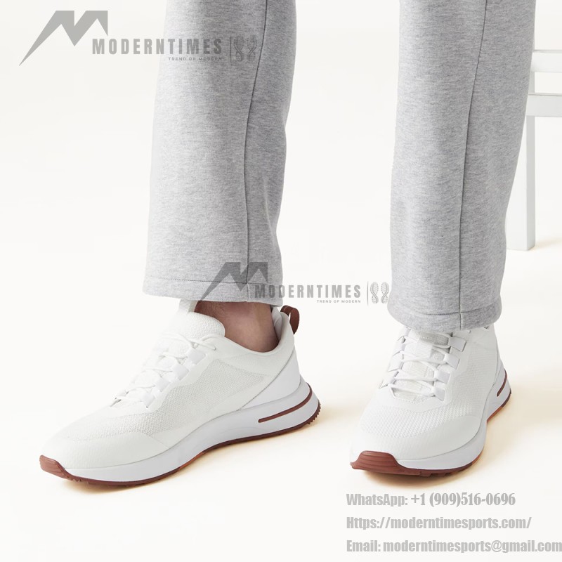 Loro Piana FAM1718-1000 weiße Ledersneaker Loro Piana FAM1718-1000 weiße Sneaker Vorderansicht mit roten Details