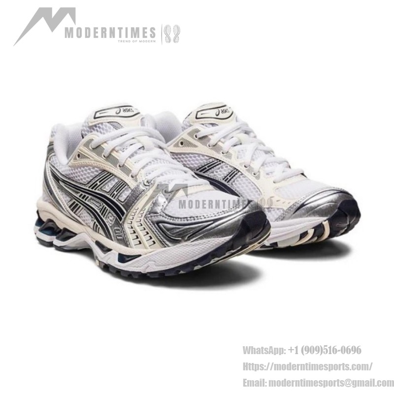 ASICS ゲルカヤノ 14 ホワイト シルバー – メンズ レトロランニングスニーカー ASICS ゲルカヤノ 14 ホワイト シルバー スニーカー(ゲルクッション搭載)