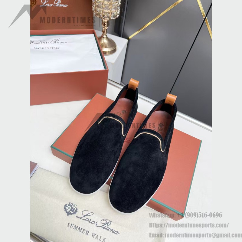 Loro Piana Venice Walk Loafer Men’s Shoes Black Figs Luxury Suede Slip-On