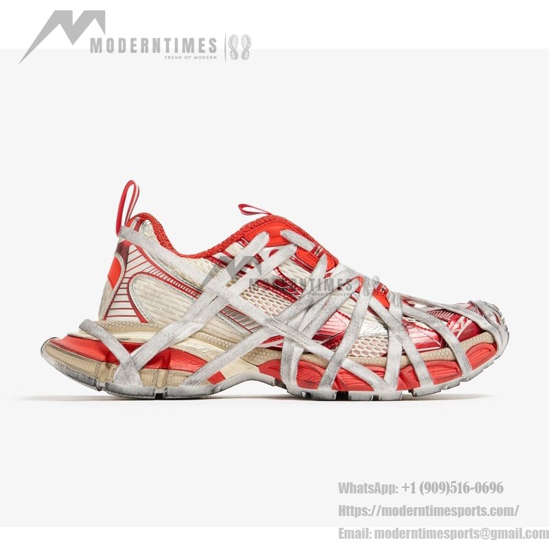 Balenciaga Runner Red White Mesh Sneakers – Model 778697W3XLL7597 Balenciaga Runner Sneakers Red White 778697W3XLL7597 – Futuristic Chunky Unisex Shoes