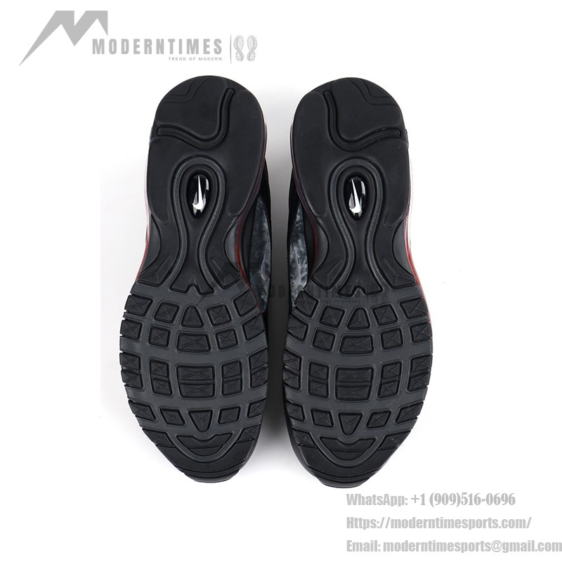 Nike Air Max 97 "Satan Shoes" - Unique Black Sneakers with Red Accents Nike Air Max 97 "Satan Shoes" - Black Sneakers with Red Accents and Luke 10:18 Reference