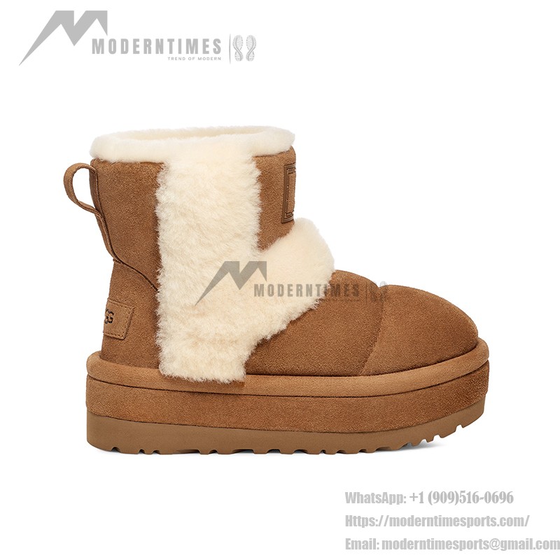 UGG レディースプラットフォームアンクルブーツ 1144046 - 冬のチェスナットシープスキンブーツ UGG レディースプラットフォームアンクルブーツ 1144046 チェスナットシープスキン裏地付き