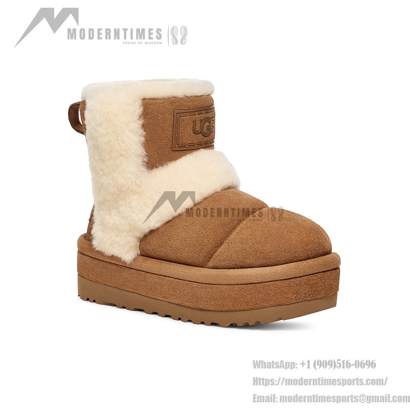 UGG レディースプラットフォームアンクルブーツ 1144046 - 冬のチェスナットシープスキンブーツ UGG レディースプラットフォームアンクルブーツ 1144046 チェスナットシープスキン裏地付き