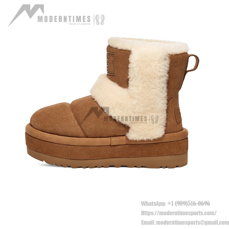 UGG レディースプラットフォームアンクルブーツ 1144046 - 冬のチェスナットシープスキンブーツ UGG レディースプラットフォームアンクルブーツ 1144046 チェスナットシープスキン裏地付き