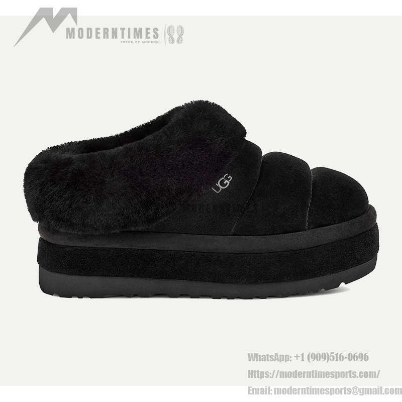UGG レディースプラットフォームスリッパ 1146390 - 冬のブラックシープスキンスリッパ UGG レディースプラットフォームスリッパ 1146390 ブラックのシープスキン裏地付き