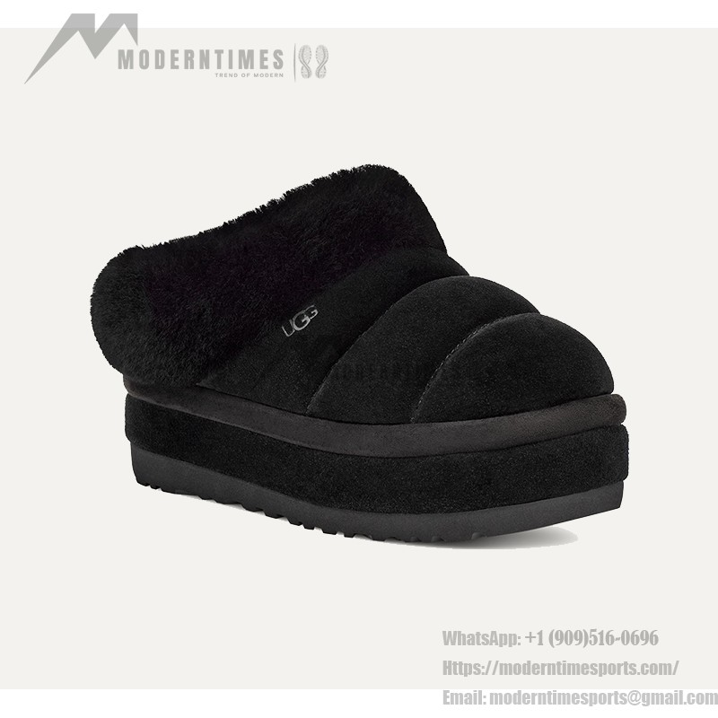 UGG レディースプラットフォームスリッパ 1146390 - 冬のブラックシープスキンスリッパ UGG レディースプラットフォームスリッパ 1146390 ブラックのシープスキン裏地付き