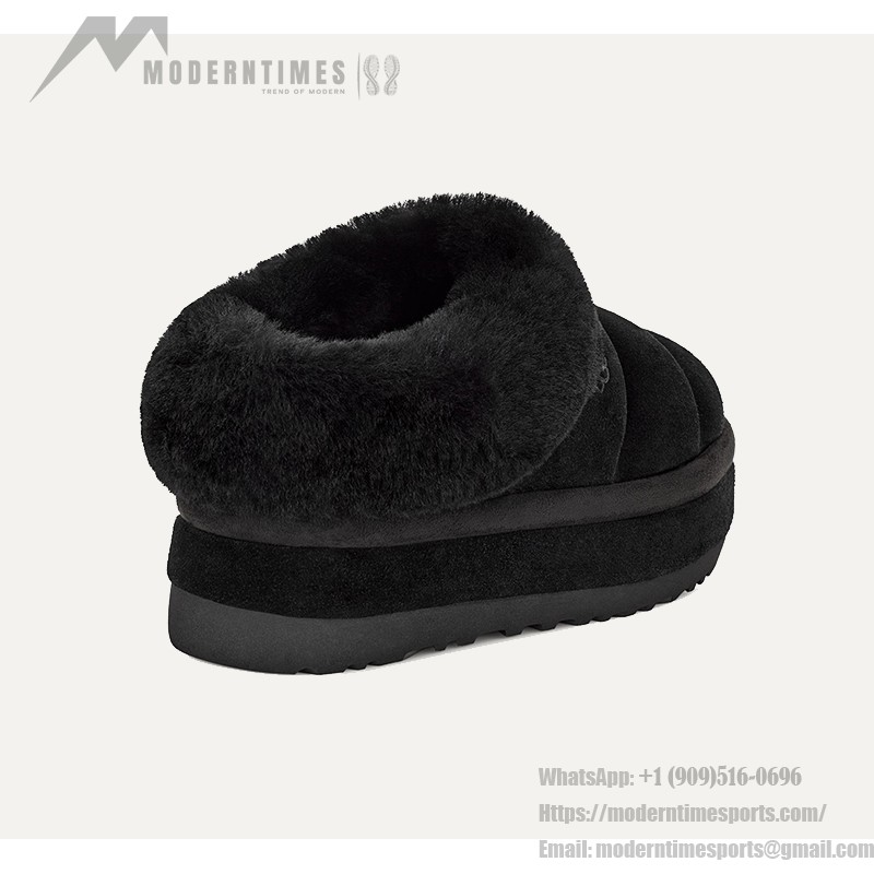 UGG レディースプラットフォームスリッパ 1146390 - 冬のブラックシープスキンスリッパ UGG レディースプラットフォームスリッパ 1146390 ブラックのシープスキン裏地付き