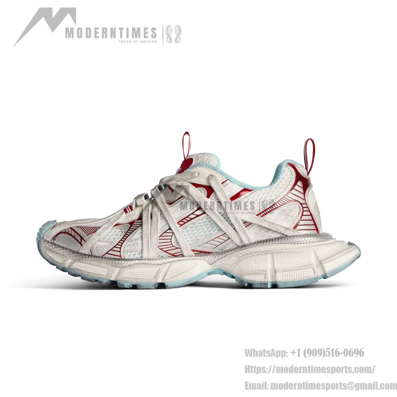 Balenciaga Runner White Red Mesh Leather Sneakers 825601W3XCH1614 Balenciaga Runner Sneakers White Red Side View