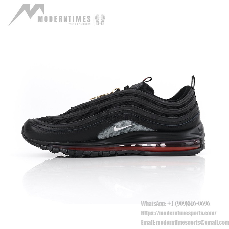 Nike Air Max 97 "Satan Shoes" - Unique Black Sneakers with Red Accents Nike Air Max 97 "Satan Shoes" - Black Sneakers with Red Accents and Luke 10:18 Reference