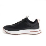Loro Piana FAM1718-8000 Black Leather Sneakers Loro Piana FAM1718-8000 Black Sneakers Front View with White and Brown Detailing