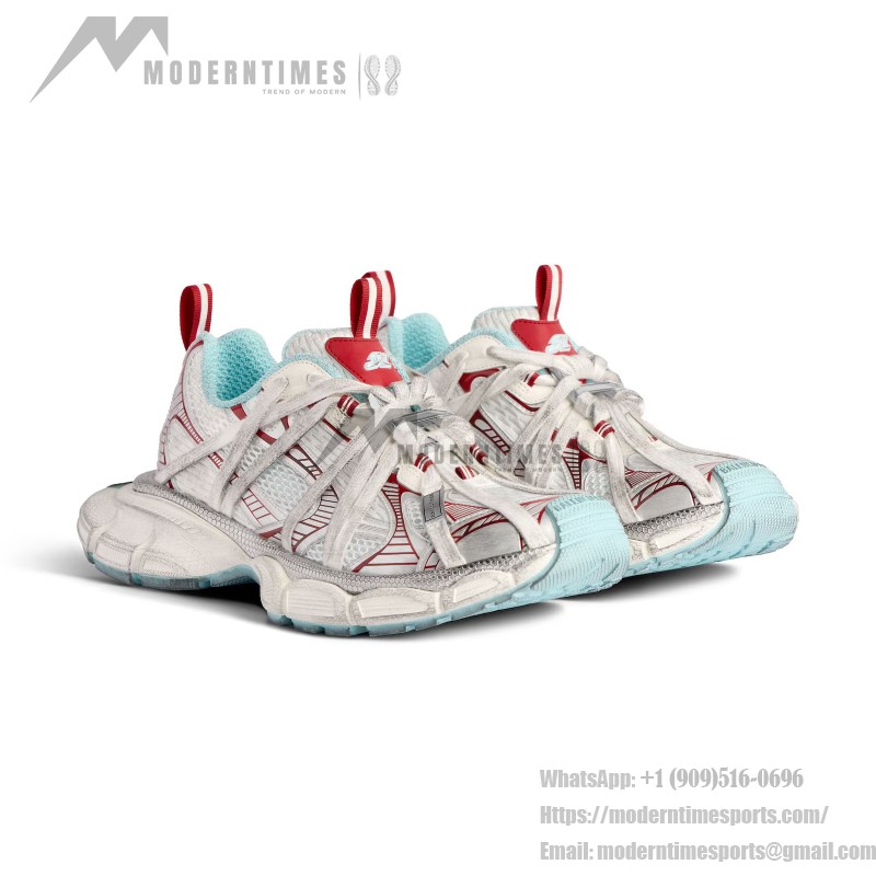 Balenciaga Runner White Red Mesh Leather Sneakers 825601W3XCH1614 Balenciaga Runner Sneakers White Red Side View