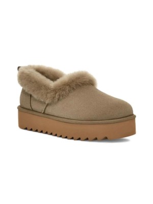 UGG レディース プラットフォームモカシン 1166733 - 冬の快適さを提供するベージュシープスキン折り返しカラー付き