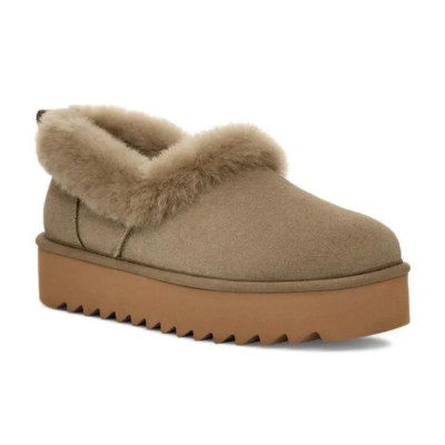 UGG レディース プラットフォームモカシン 1166733 - 冬の快適さを提供するベージュシープスキン折り返しカラー付き