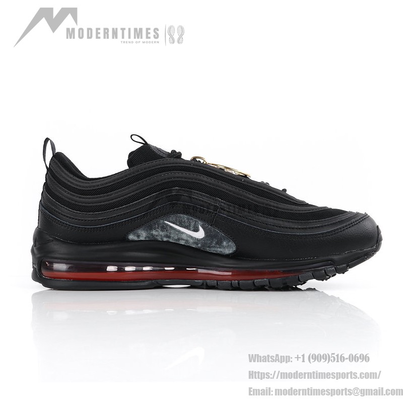 Nike Air Max 97 "Satan Shoes" - Unique Black Sneakers with Red Accents Nike Air Max 97 "Satan Shoes" - Black Sneakers with Red Accents and Luke 10:18 Reference