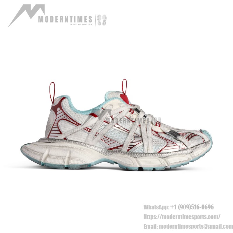 Balenciaga Runner White Red Mesh Leather Sneakers 825601W3XCH1614 Balenciaga Runner Sneakers White Red Side View