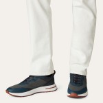 Loro Piana FAM1718-F3DW marineblaue Ledersneaker Loro Piana FAM1718-F3DW marineblaue Sneaker Vorderansicht mit grauen und braunen Details
