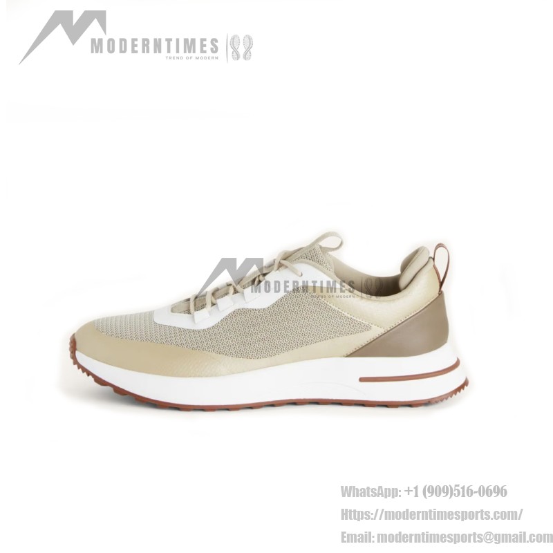 Loro Piana FAM1718-F6II Beige Leather Sneakers Loro Piana FAM1718-F6II Beige Sneakers Front View with Brown Detailing