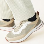 Loro Piana FAM1718-F6II Beige Leather Sneakers Loro Piana FAM1718-F6II Beige Sneakers Front View with Brown Detailing