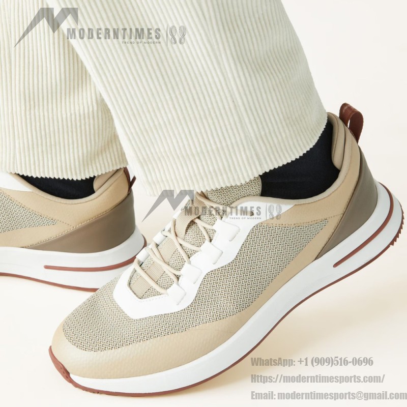 Loro Piana FAM1718-F6II Beige Leather Sneakers Loro Piana FAM1718-F6II Beige Sneakers Front View with Brown Detailing
