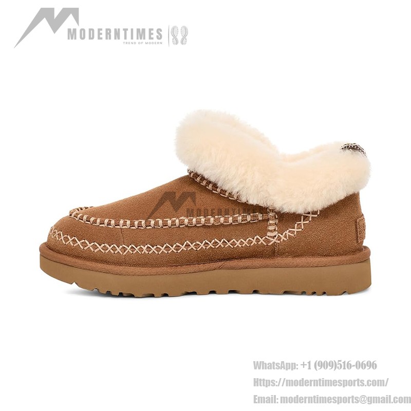 UGG レディース モカシンブーツ 1158224 - 冬用チェスナットシープスキン折り返しカラー付きブーツ UGG レディース モカシンブーツ 1158224 チェスナットシープスキン折り返しカラー付き