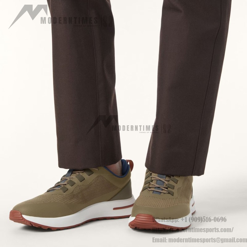 Loro Piana FAM1718-F6T5 olive grüne Ledersneaker Loro Piana FAM1718-F6T5 olive grüne Sneaker Vorderansicht mit braunen Details