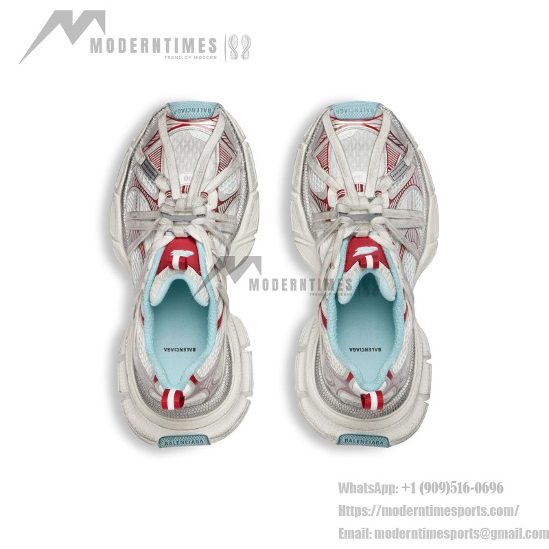 Balenciaga Runner White Red Mesh Leather Sneakers 825601W3XCH1614 Balenciaga Runner Sneakers White Red Side View