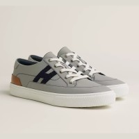 HERMES 그레이 레더 스니커즈 H242850ZH68400 – 유니섹스 럭셔리 로우탑 디자이너 슈즈