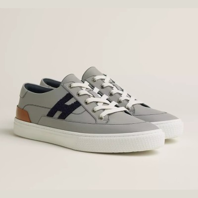 HERMES 그레이 레더 스니커즈 H242850ZH68400 – 유니섹스 럭셔리 로우탑 디자이너 슈즈