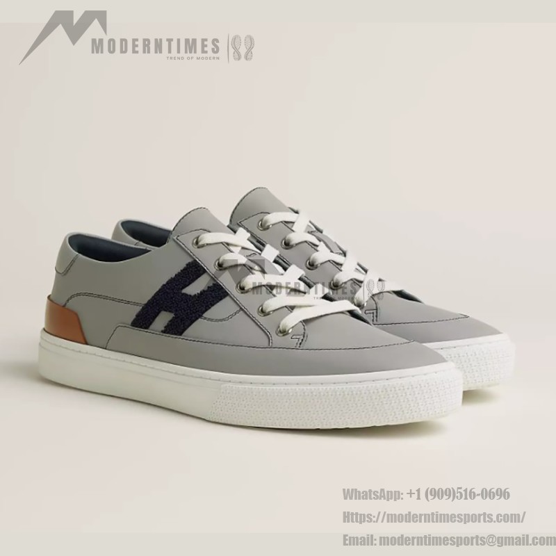 HERMES 그레이 레더 로우탑 스니커즈 유니섹스