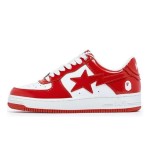 BAPE STA レッド&ホワイトレザースニーカー 1I70-191-022-RED レッド&ホワイトの光沢レザーデザインのBAPE STAスニーカー、スターのロゴ付き