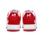 BAPE STA レッド&ホワイトレザースニーカー 1I70-191-022-RED レッド&ホワイトの光沢レザーデザインのBAPE STAスニーカー、スターのロゴ付き