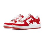 BAPE STA レッド&ホワイトレザースニーカー 1I70-191-022-RED レッド&ホワイトの光沢レザーデザインのBAPE STAスニーカー、スターのロゴ付き