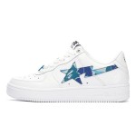 BAPE STA ホワイト&ブルーカモスタースニーカー 1I70-291-004-BLUE ブルーのABCカモスターロゴ付きBAPE STA ホワイトスニーカー