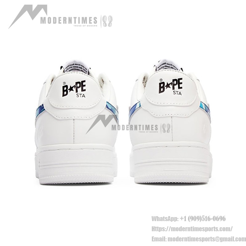 BAPE STA ホワイト&ブルーカモスタースニーカー 1I70-291-004-BLUE ブルーのABCカモスターロゴ付きBAPE STA ホワイトスニーカー