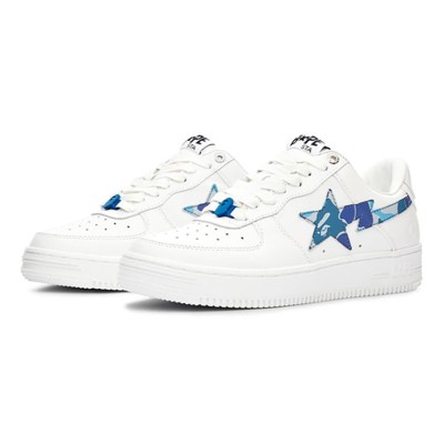 BAPE STA ホワイト＆ブルーカモスタースニーカー 1I70-291-004-BLUE｜個性的なストリートスタイルの象徴