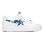 BAPE STA ホワイト&ブルーカモスタースニーカー 1I70-291-004-BLUE ブルーのABCカモスターロゴ付きBAPE STA ホワイトスニーカー
