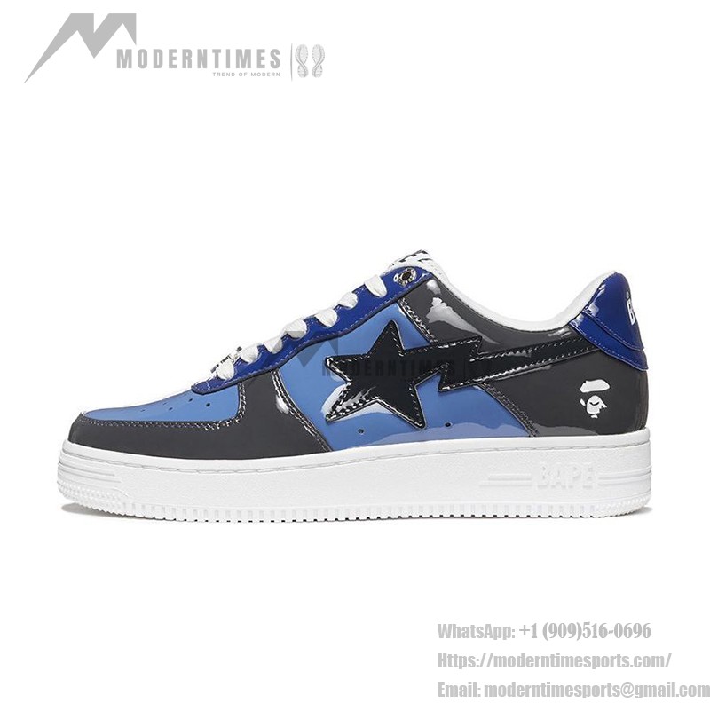 BAPE STA ブラック&ブルーコンボスニーカー 1H20-191-046-BLUE 光沢のあるブラック&ブルーのBAPE STAスニーカー、スターのロゴ付き