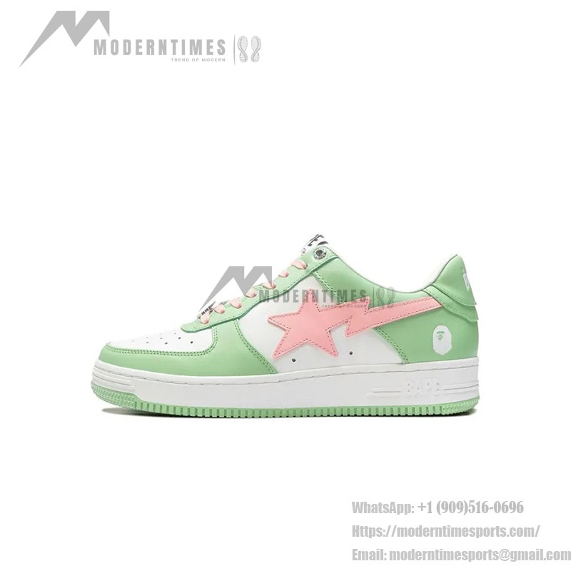 BAPE STA グリーン&ピンクカラーブロックスニーカー 1H70-291-005-GREEN グリーンとピンクのカラーブロックデザインのBAPE STA ホワイトスニーカー