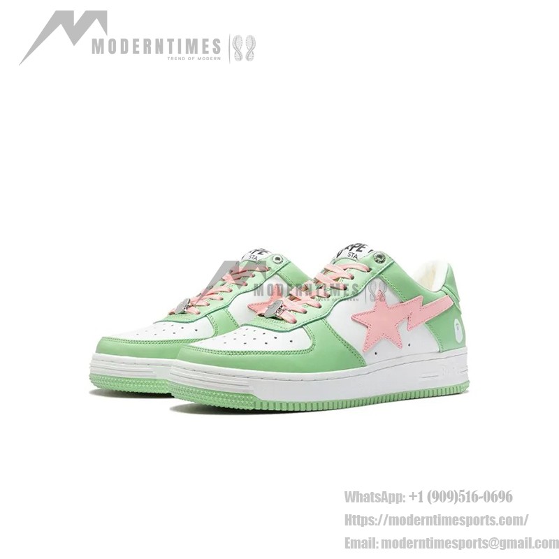 BAPE STA グリーン&ピンクカラーブロックスニーカー 1H70-291-005-GREEN グリーンとピンクのカラーブロックデザインのBAPE STA ホワイトスニーカー