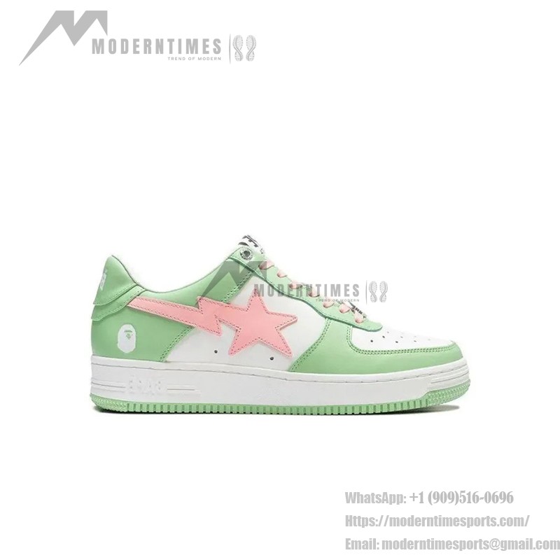 BAPE STA グリーン&ピンクカラーブロックスニーカー 1H70-291-005-GREEN グリーンとピンクのカラーブロックデザインのBAPE STA ホワイトスニーカー