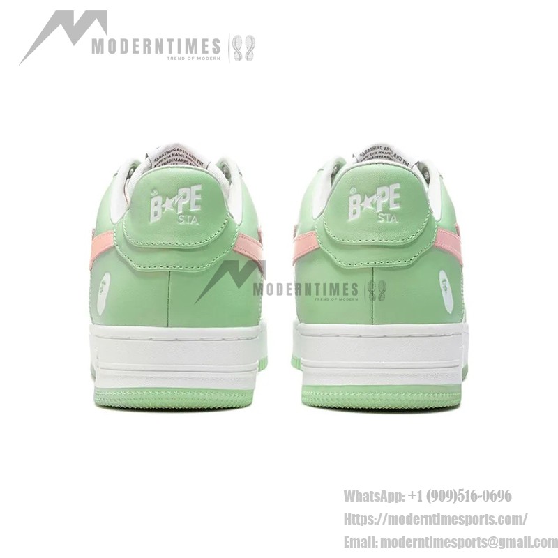BAPE STA グリーン&ピンクカラーブロックスニーカー 1H70-291-005-GREEN グリーンとピンクのカラーブロックデザインのBAPE STA ホワイトスニーカー
