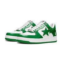 BAPE STA グリーン＆ホワイトパテントレザースニーカー 1H70-191-001-WG｜活気あふれるストリートウェアスタイル