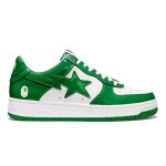 BAPE STA グリーン&ホワイトパテントレザースニーカー 1H70-191-001-WG グリーン&ホワイトのパテントレザーデザインのBAPE STAスニーカー、スターのロゴ付き
