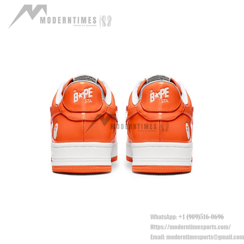 BAPE STA オレンジ&ホワイトパテントレザースニーカー 1H70-191-001-WO オレンジ&ホワイトのパテントレザーデザインのBAPE STAスニーカー、スターのロゴ付き