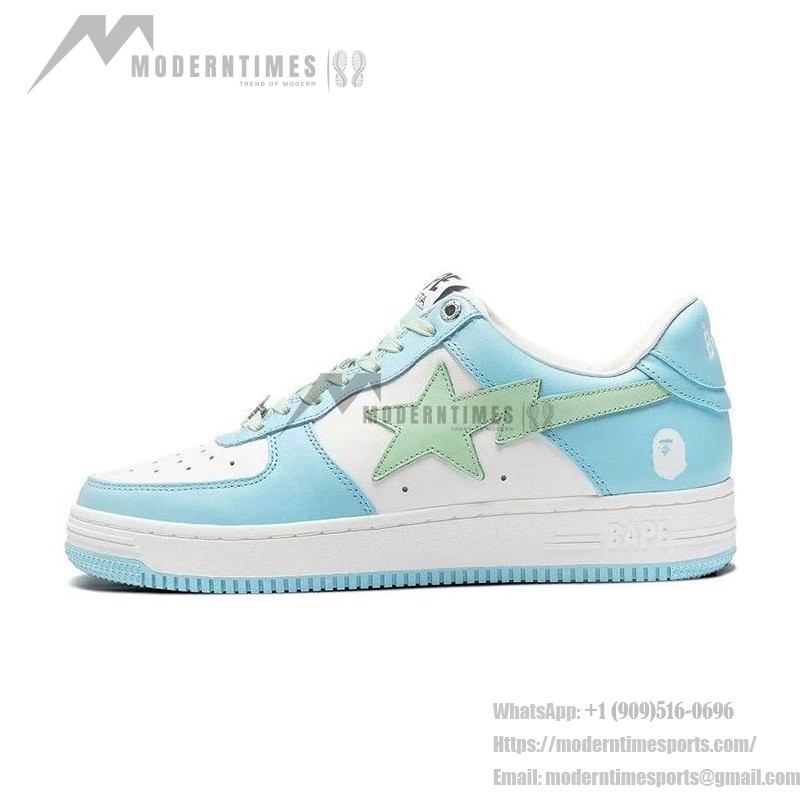 BAPE STA パステルブルー&ミントグリーンスニーカー 1H70-191-005-BG パステルブルーとミントグリーンのデザインのBAPE STAスニーカー、スターのロゴ付き