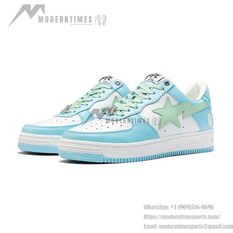 BAPE STA パステルブルー&ミントグリーンスニーカー 1H70-191-005-BG パステルブルーとミントグリーンのデザインのBAPE STAスニーカー、スターのロゴ付き
