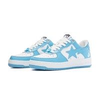BAPE STA ホワイト＆スカイブルーパテントレザースニーカー 1I70-191-002-BLUE｜爽やかなストリートウェアアイコン