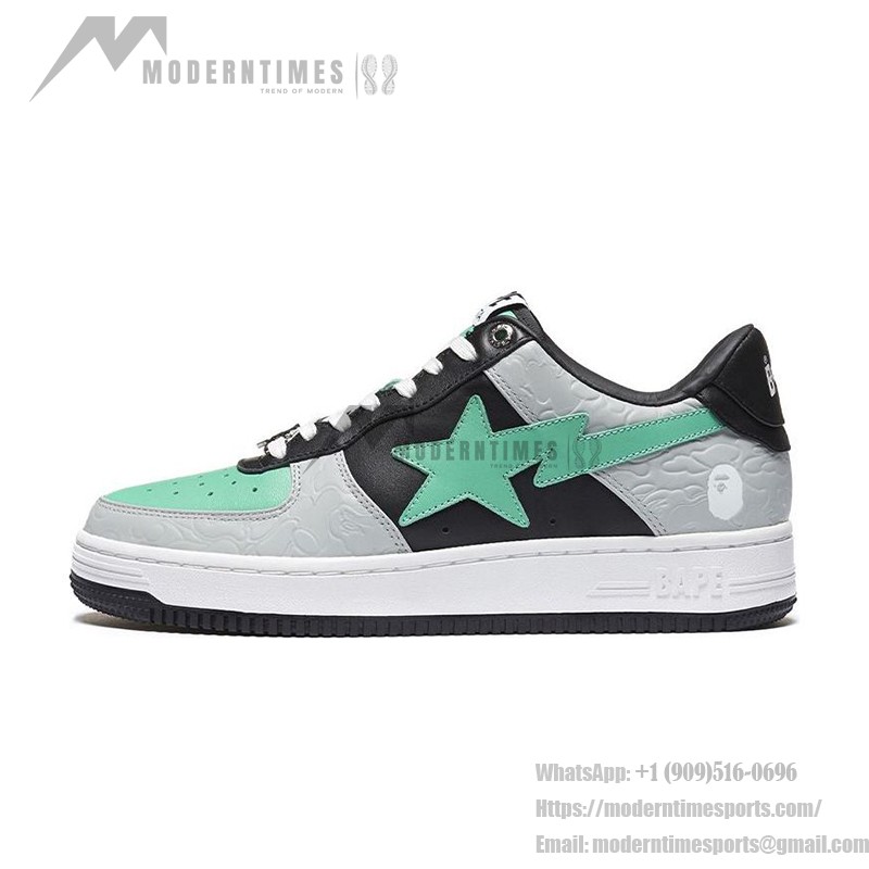 BAPE STA グレー・ブラック・ミントスニーカー 1H70-191-002 エンボス加工とミントスターのロゴを備えたBAPE STA グレー・ブラック・ミントスニーカー