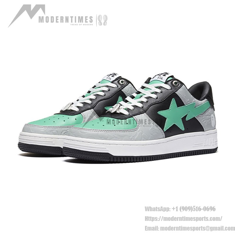BAPE STA グレー・ブラック・ミントスニーカー 1H70-191-002 エンボス加工とミントスターのロゴを備えたBAPE STA グレー・ブラック・ミントスニーカー