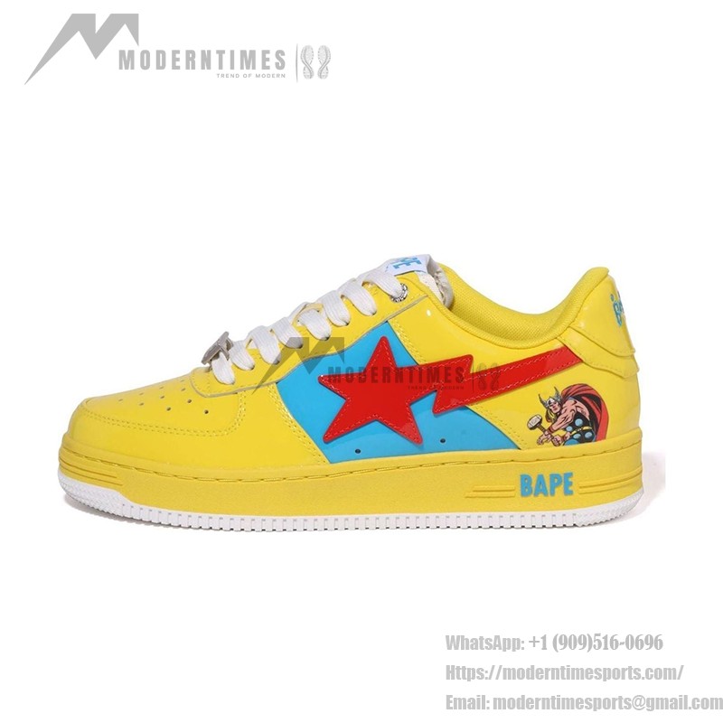 BAPE STA x Marvel ソースニーカー 1I73-191-905 黄色、赤、青のデザインを持つBAPE STA x Marvel ソースニーカー